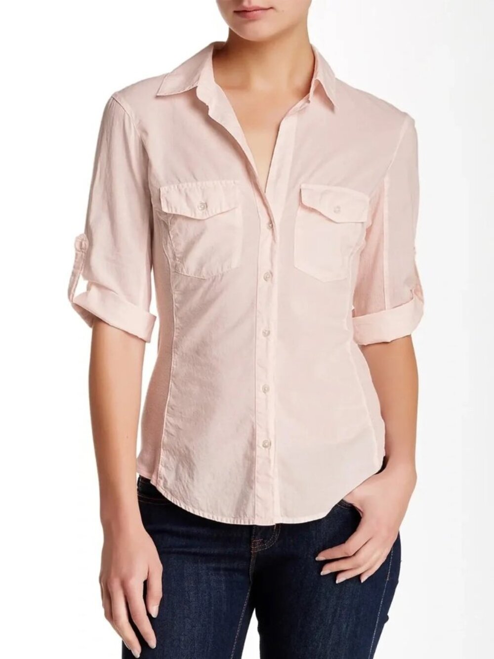 James Perse Pink Contrast Ribbed Surplus Button Down Collared Shirt. Size 1.
